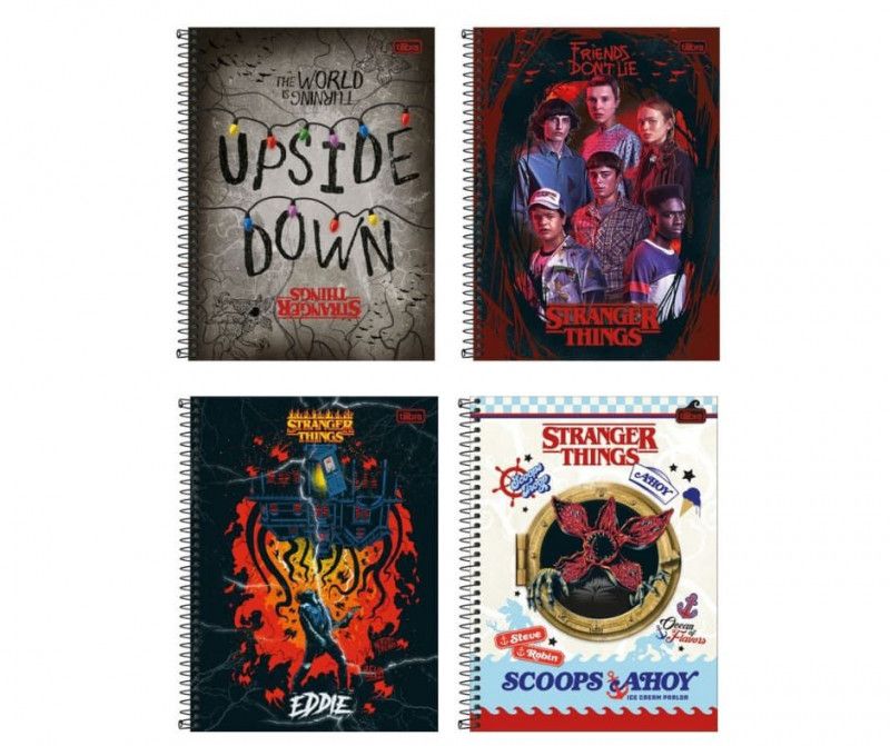 CADERNO 10 MATERIAS CAPA DURA 160 FOLHAS STRANGER THINGS - REF. 29412 - PACOTE COM 4 UNIDADES