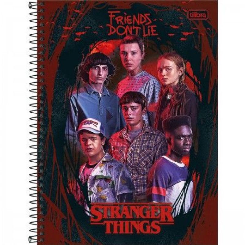 CADERNO 10 MATERIAS CAPA DURA 160 FOLHAS STRANGER THINGS - REF. 29412 - PACOTE COM 4 UNIDADES