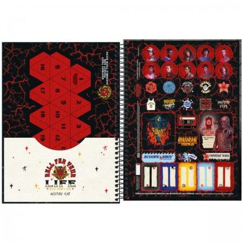 CADERNO 10 MATERIAS CAPA DURA 160 FOLHAS STRANGER THINGS - REF. 29412 - PACOTE COM 4 UNIDADES
