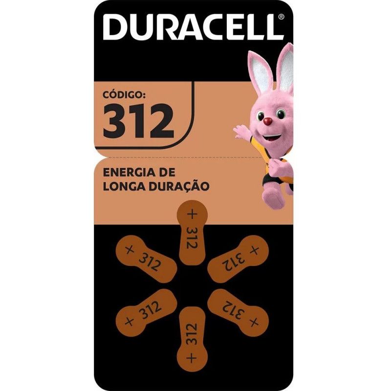 BATERIA AUDITIVA 312 COM 6 BATERIAS DURACELL - 1 UNIDADE 