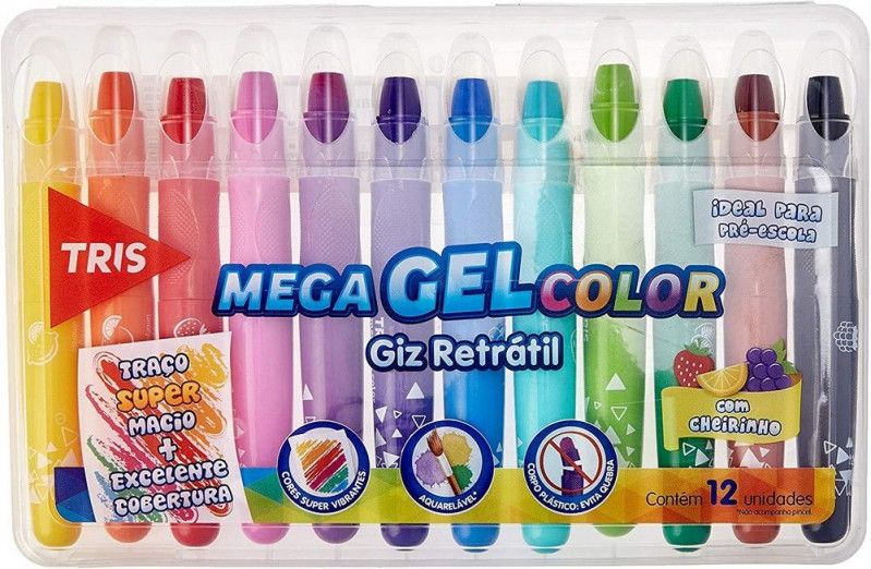 GIZAO DE CERA 12 CORES RETRATIL MEGA GEL - REF. 686936 - 1 UNIDADE
