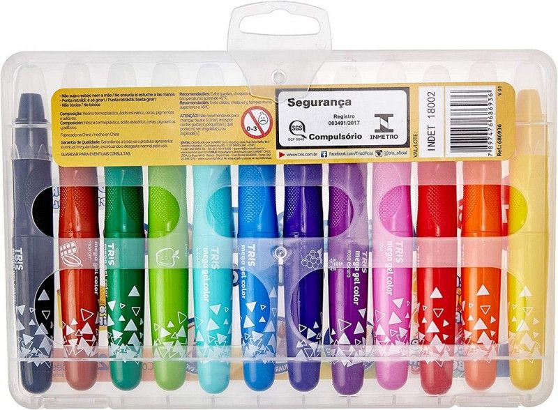 GIZAO DE CERA 12 CORES RETRATIL MEGA GEL - REF. 686936 - 1 UNIDADE