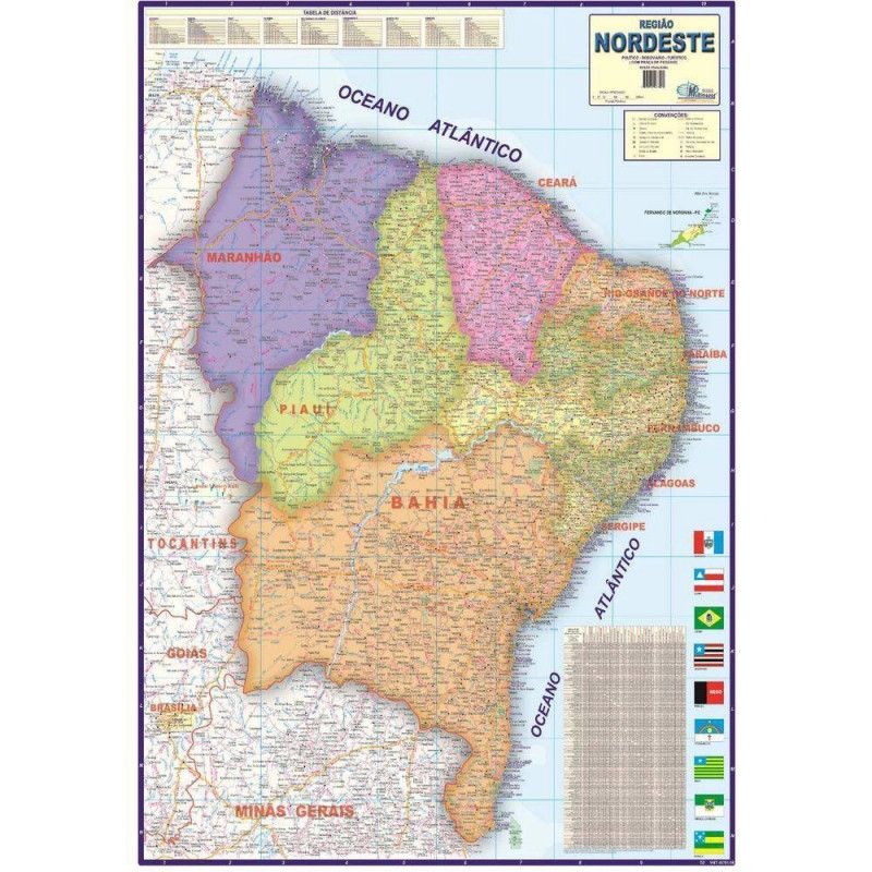 MAPA COM MOLDURA REGIAO NORDESTE POLITICO - REF. 4066 - 1 UNIDADE