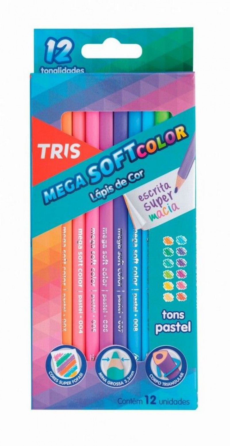 LAPIS 12 CORES SOFT COLORIDO PASTEL TRIS - REF. 687841 - CAIXA COM 6 UNIDADES