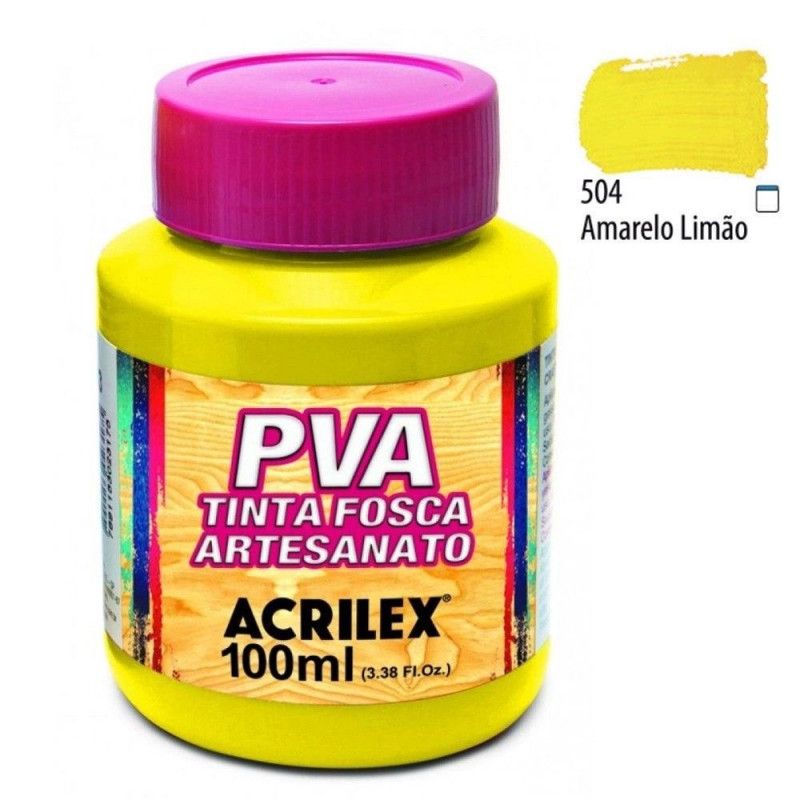 TINTA PVA 100ML FOSCA ARTESANATO AMARELO LIMAO ACRILEX - REF. 504 - CAIXA COM 6 UNIDADES