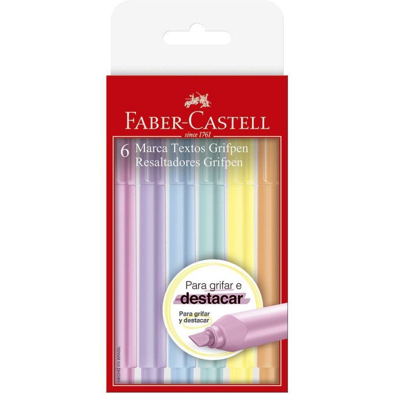 PINCEL MARCA TEXTO PASTEL 6 CORES FABER - REF MT/TP6 - 1 BLISTER COM 6 UNIDADES 