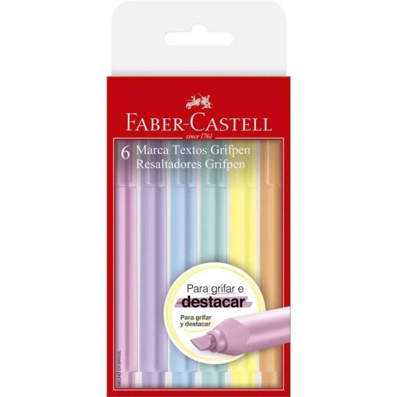 PINCEL MARCA TEXTO PASTEL 6 CORES FABER-CASTELL - REF. MT/TP6ZF - PACOTE COM 6 CAIXAS