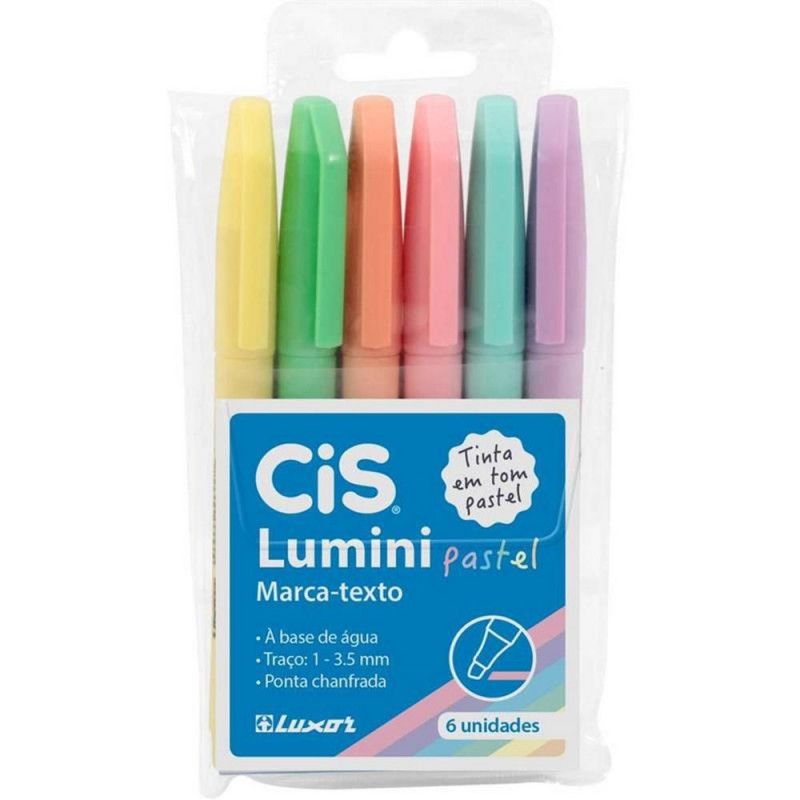 PINCEL MARCA TEXTO LUMINI PASTEL 6 CORES -  REF 1516 - 1 BLISTER COM 6 UNIDADES