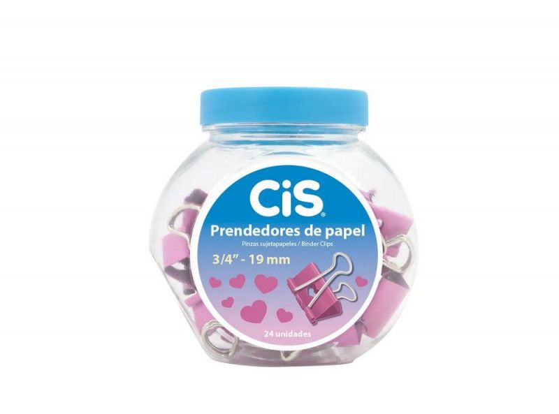 PRENDEDOR DE PAPEL 19MM PINK CIS - REF. 114119 - CAIXA COM 24 UNIDADES