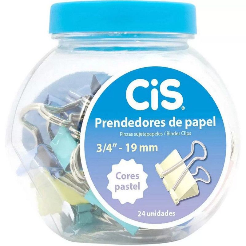 PRENDEDOR DE PAPEL 19MM PASTEL SORTIDO CIS - REF. 113119 - CAIXA COM 24 UNIDADES