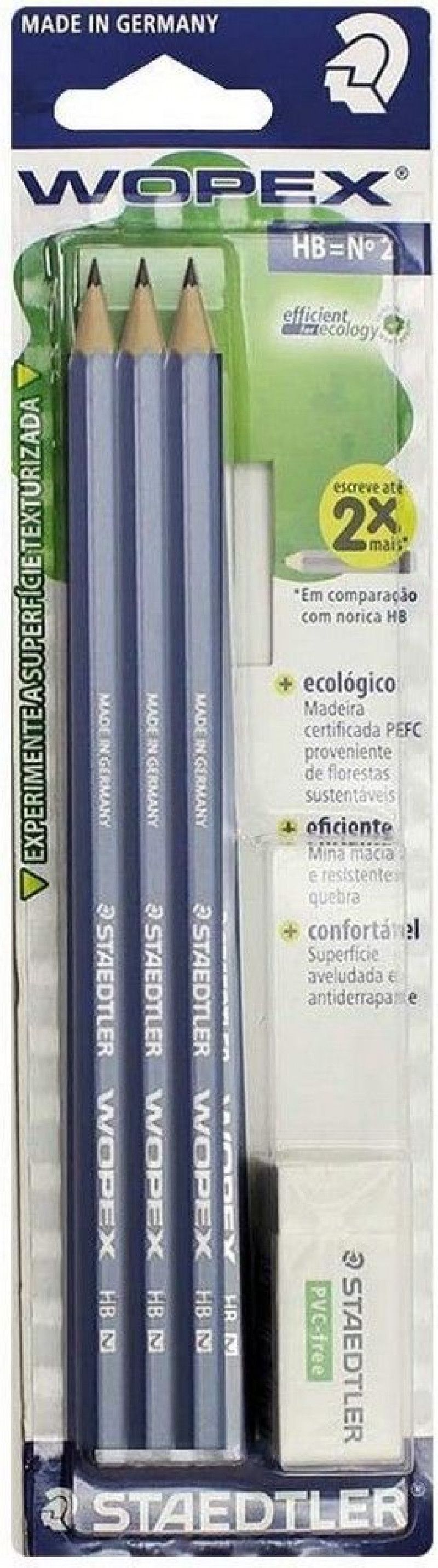 LAPIS PRETO N.2 WOPEX COM 3 LAPIS + BORRACHA STAEDTLER - REF. 180SBK3LC - 1 UNIDADE