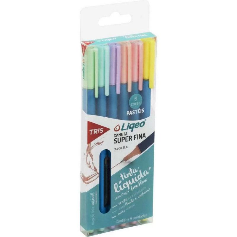 CANETA HIDROGRAFIA 0.4 6 CORES PASTEL LIQEO TRIS - REF. 685137 - 1 UNIDADE