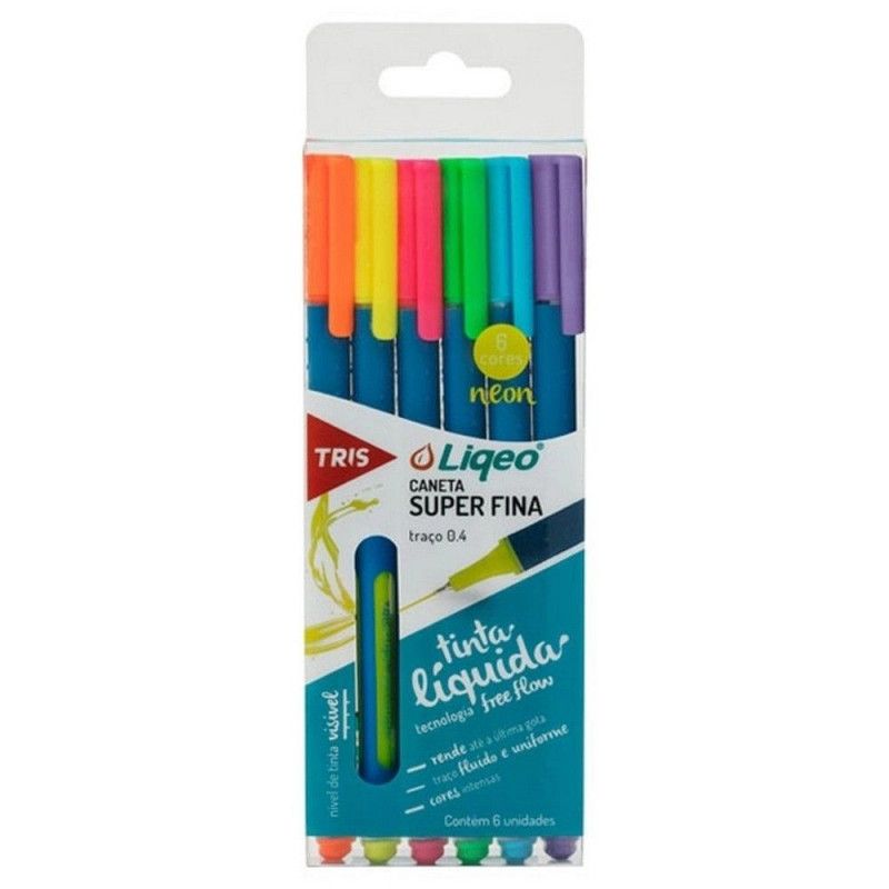 CANETA HIDROGRAFICA 0.4 6 CORES NEON LIQEO TRIS - REF. 685403 - 1 UNIDADE