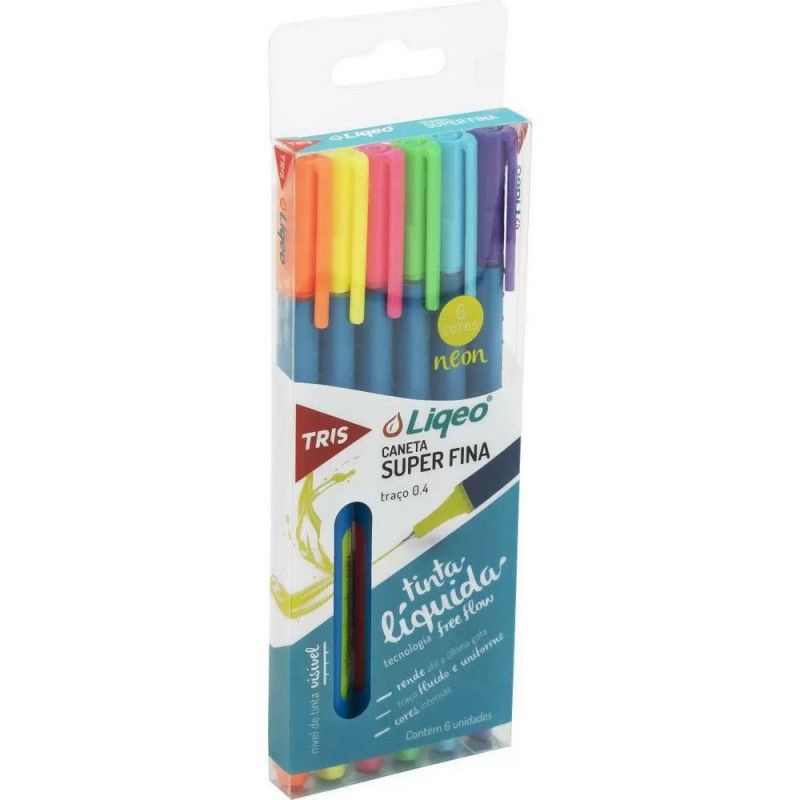 CANETA HIDROGRAFICA 0.4 6 CORES NEON LIQEO TRIS - REF. 685403 - 1 UNIDADE