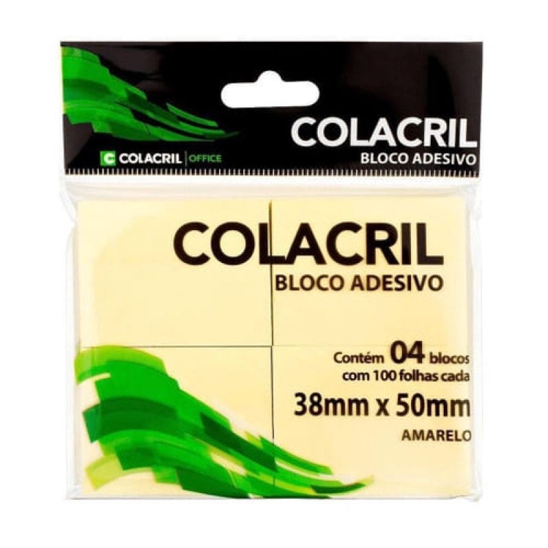 BLOCO ADESIVO ANOTACAO 38X 50MM 100 FOLHAS COLACRIL - 1 UNIDADE