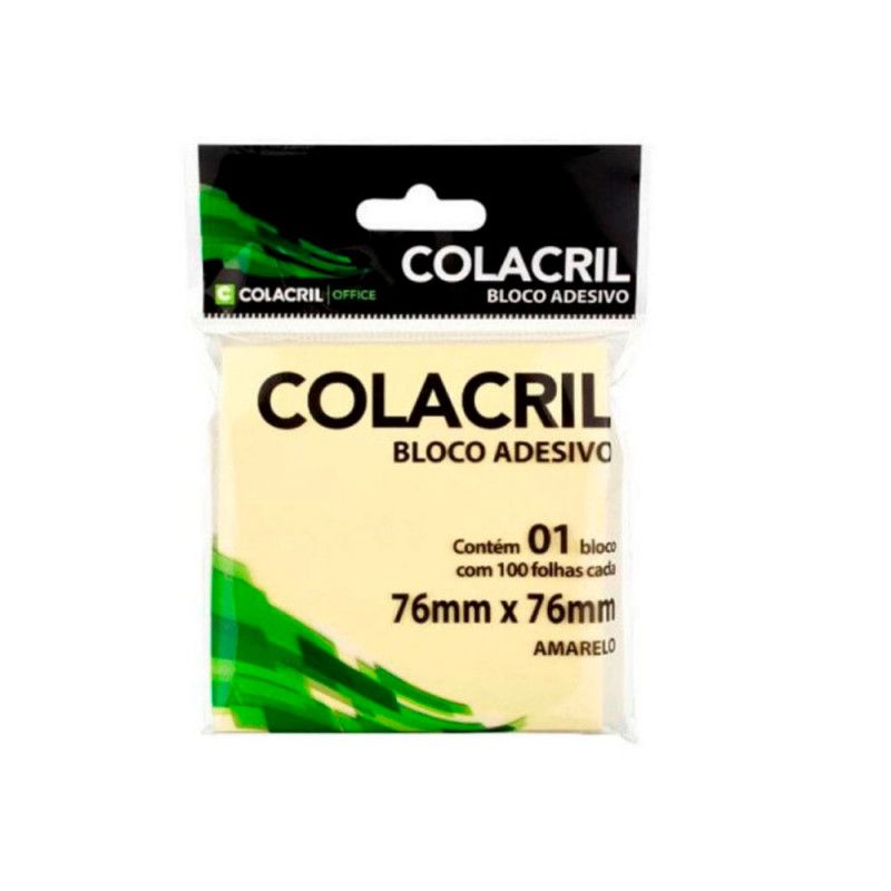 BLOCO ADESIVO ANOTACAO 76X 76MM 100 FOLHAS COLACRIL - 1 UNIDADE