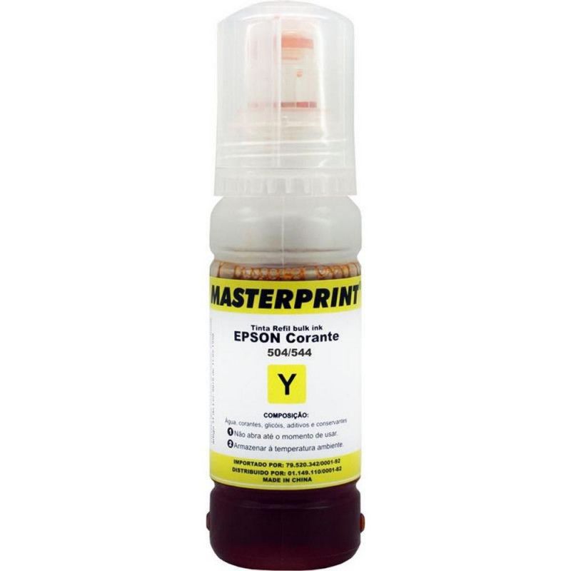 TINTA REFIL EPSON 70ML 504/544 AMARELO COMPATIVEL MASTERPRINT - REF. 504 - 1 UNIDADE