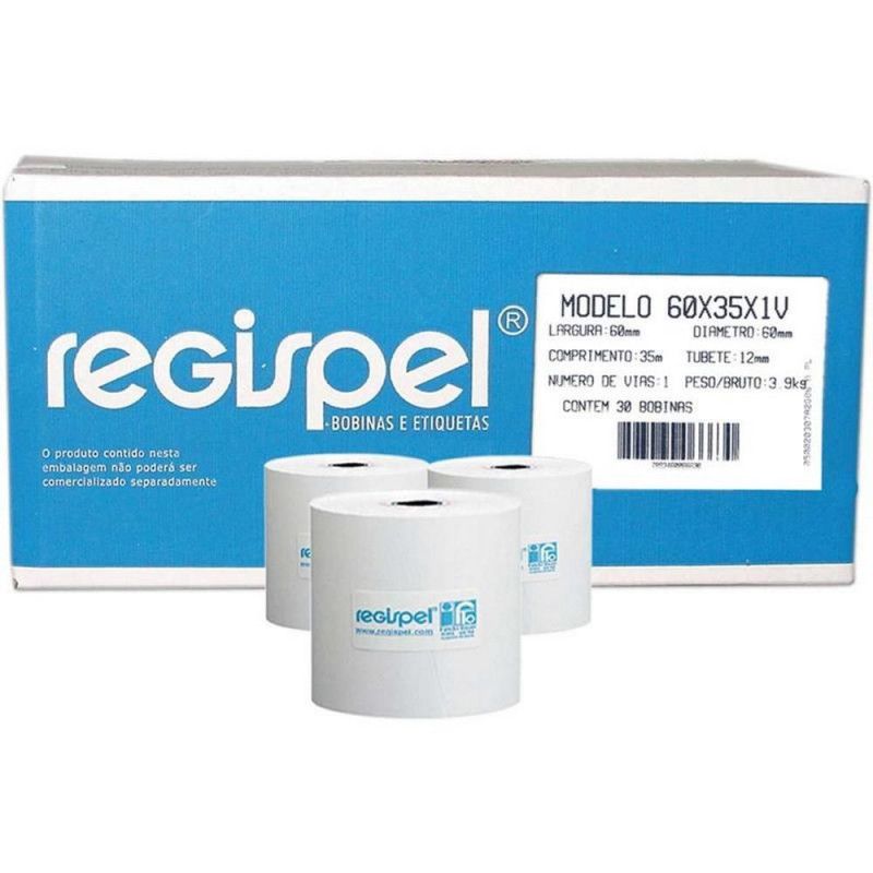 BOBINA 1 VIA 60MMX35 REGISPEL - CAIXA COM 30 UNIDADES