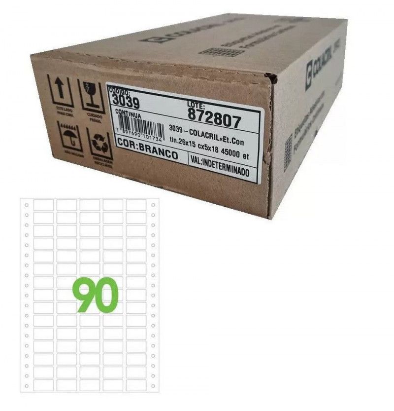 ETIQUETA 5 CARREIRAS 26MM X 15MM COLACRIL - REF. 3039 - 1 CAIXA