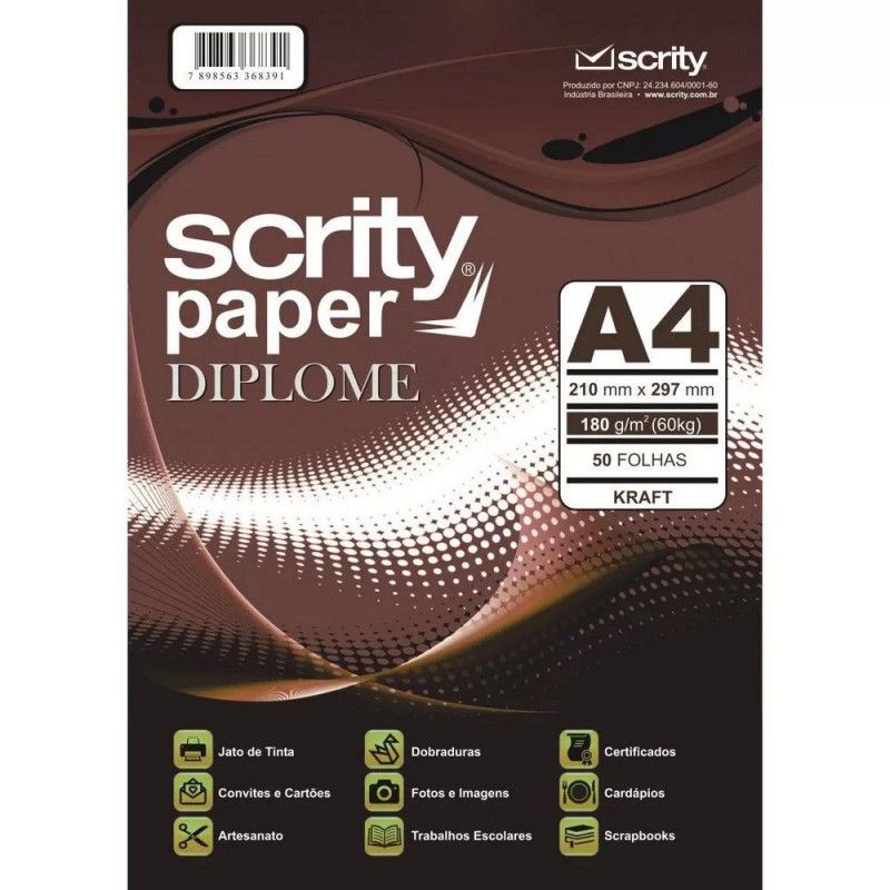 PAPEL KRAFT 180G A4 SCRITY - REF. RV0012 - PACOTE COM 50 FOLHAS