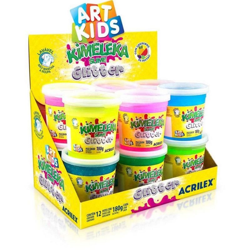 KIMELEKA 180G SLIME GLITTER SORTIDO - REF. 5822 - CAIXA COM 12 UNIDADES