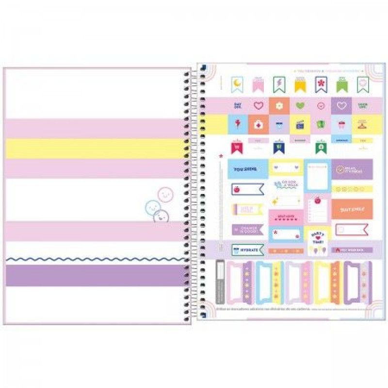 CADERNO 1 MATERIA CAPA DURA 80 FOLHAS HAPPY PASTEL TILIBRA - REF. 30543 - PACOTE COM 4 UNIDADES