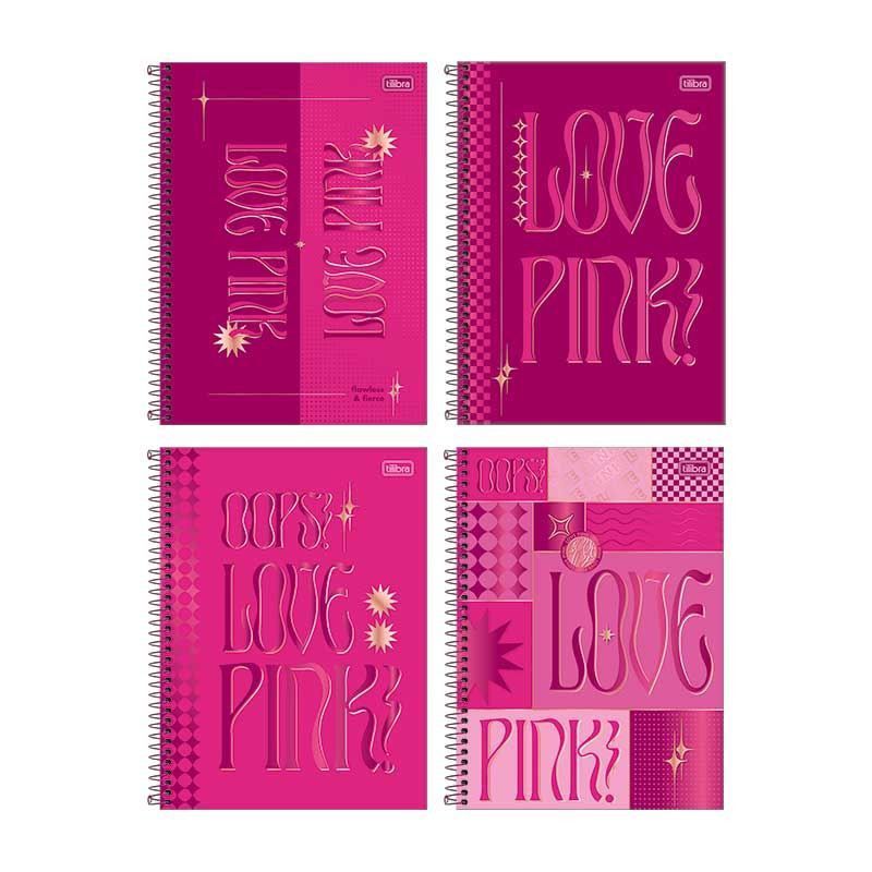 CADERNO 1 MATERIA CAPA DURA 80 FOLHAS LOVE PINK TILIBRA - REF. 30490 - PACOTE COM 4 UNIDADES