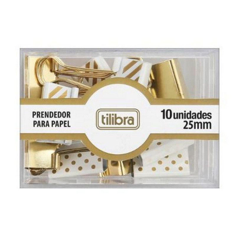 PRENDEDOR DE PAPEL 25MM DOURADO TILIBRA - REF. 17826 - CAIXA COM 10 UNIDADES