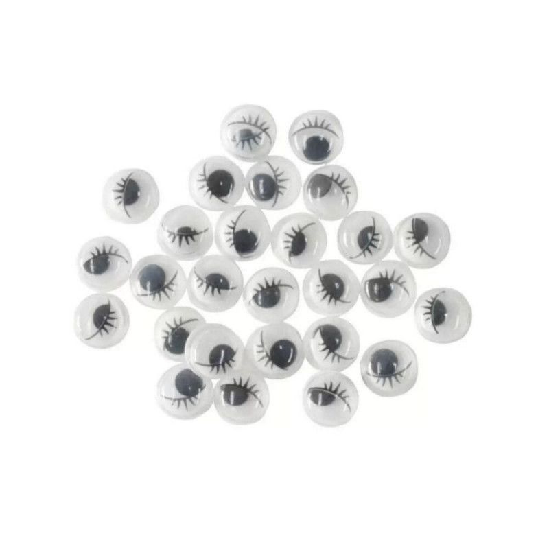 OLHINHOS 10MM ARTICULADOS COM CILIOS BRANCO KIT 50 UNIDADES - REF. CE-10/529694 - PACOTE COM 20 UNIDADES