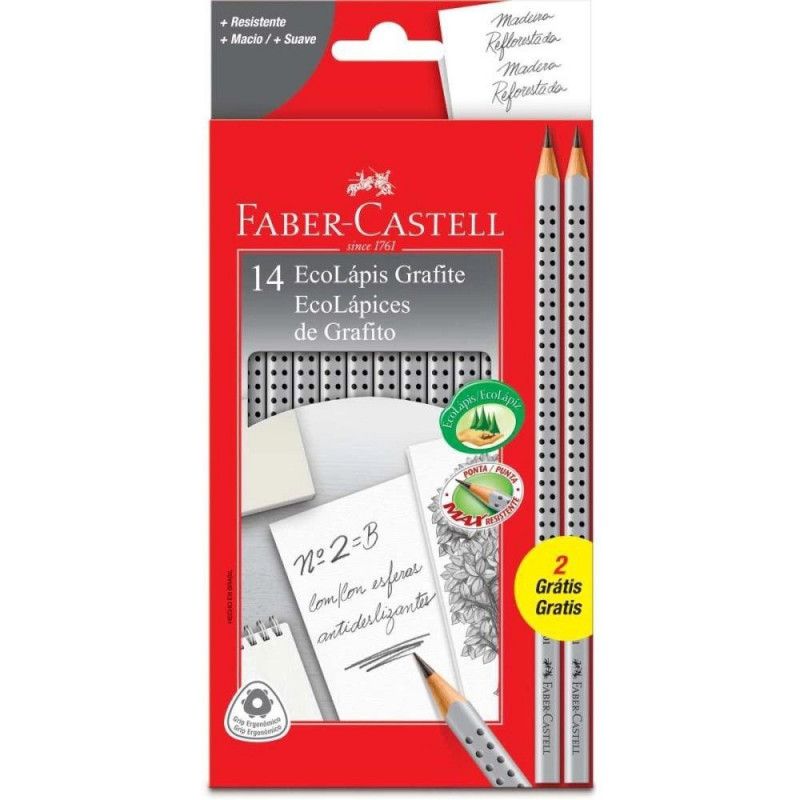 LAPIS PRETO N.2 ECO GRIP COM 14 PECAS FABER-CASTELL - REF. 2001B/F - PACOTE COM 6 CAIXAS