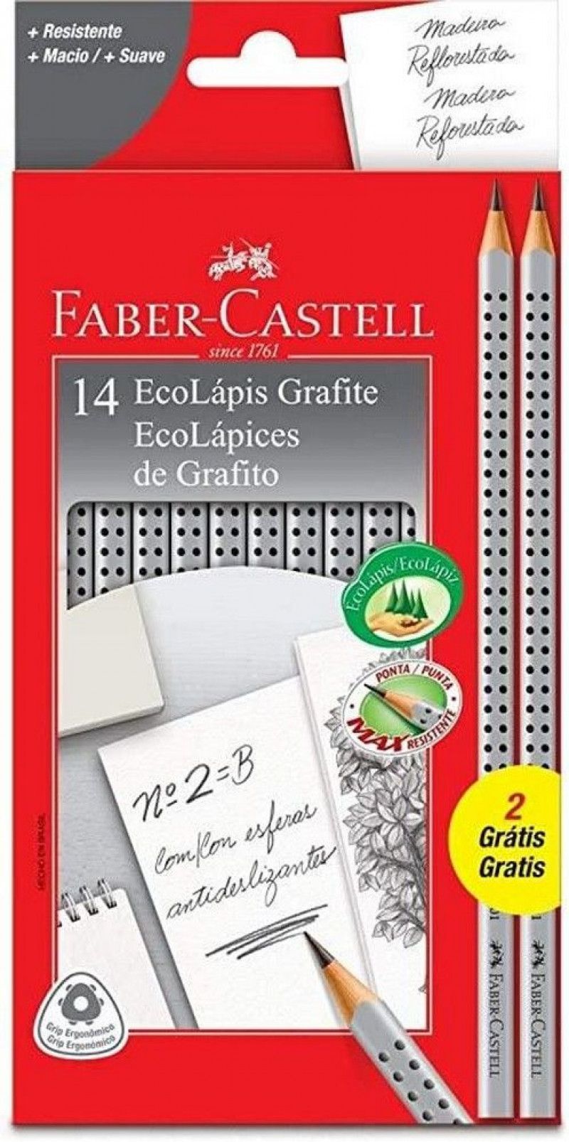 LAPIS PRETO N.2 ECO GRIP FABERCASTELL - REF. 2001BW - CAIXA COM 12 UNIDADES
