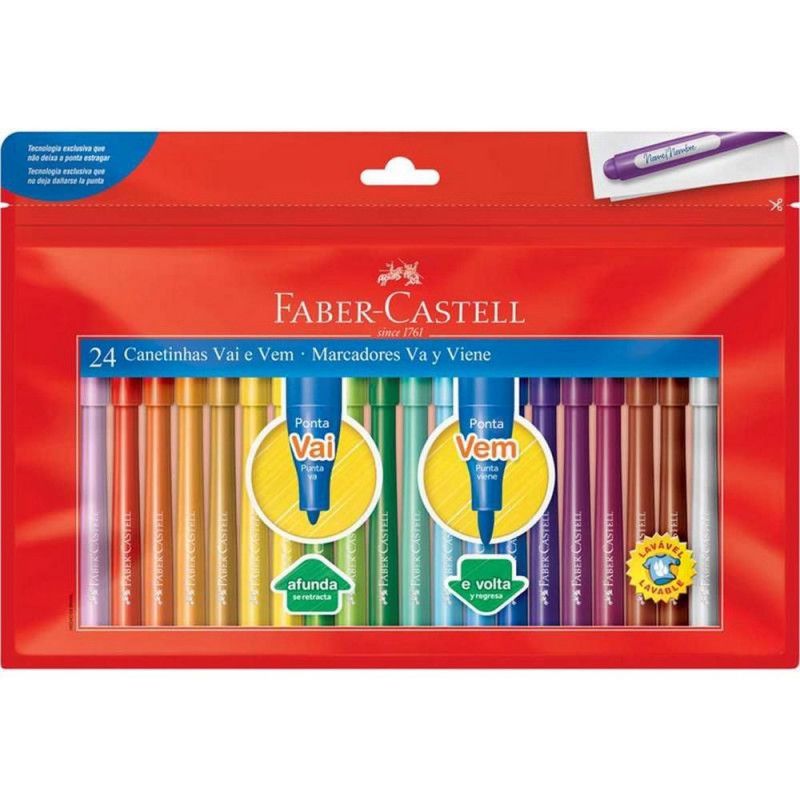 CANETA HIDROCOR 24 CORES VAI E VEM FABER CASTELL - REF. 150124VV - PACOTE COM 3 UNIDADES