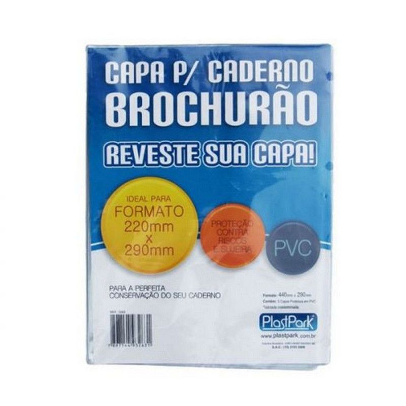 CAPA CADERNO BROCHURAO TRANSPARENTE PLASTPARK - REF. 3263 - PACOTE COM 5 UNIDADES