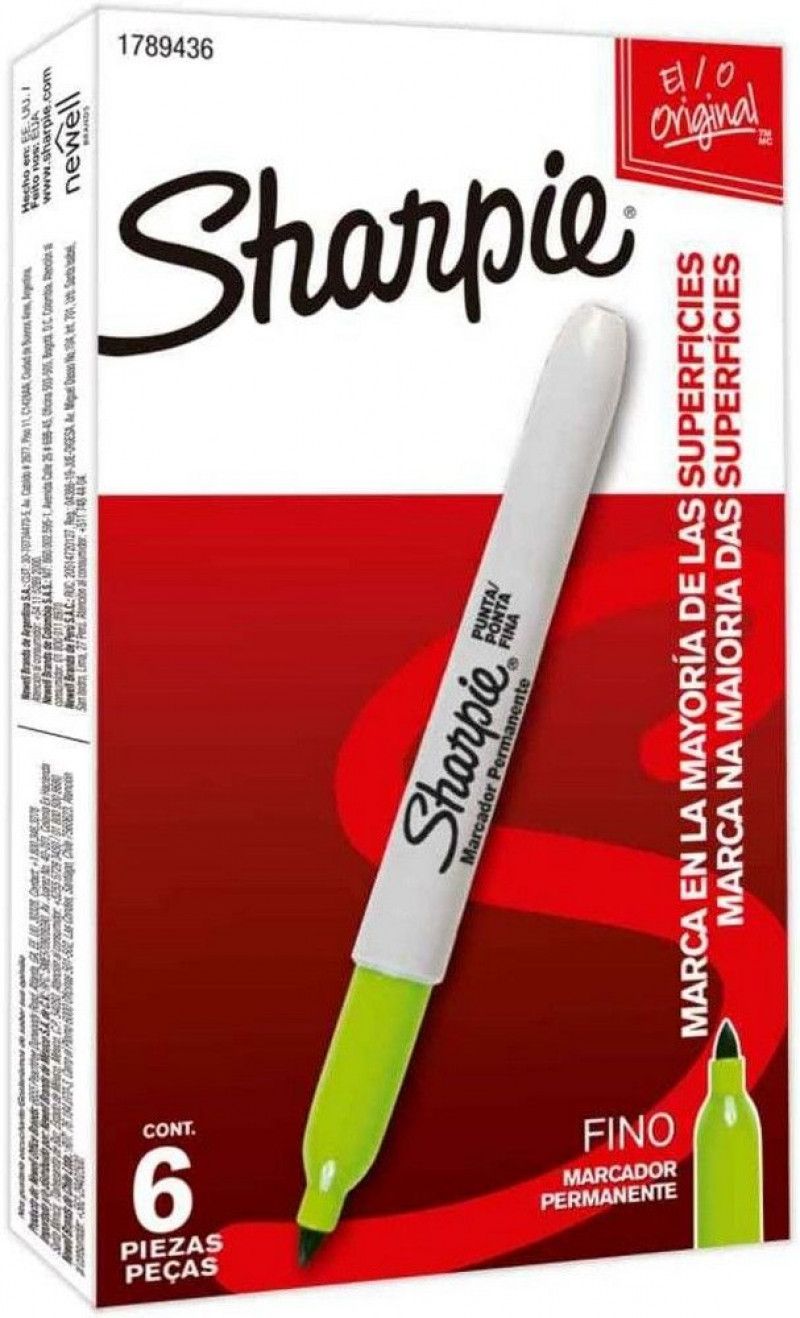 PINCEL MARCADOR PERMANENTE FINO VERDE LIMAO SHARPIE - REF. 1789436 - CAIXA COM 6 UNIDADES