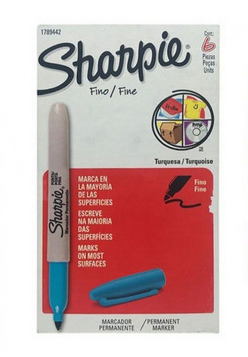 PINCEL MARCADOR PERMANENTE FINO AZUL TURQUESA SHARPIE - REF. 1789442 - CAIXA COM 6 UNIDADES