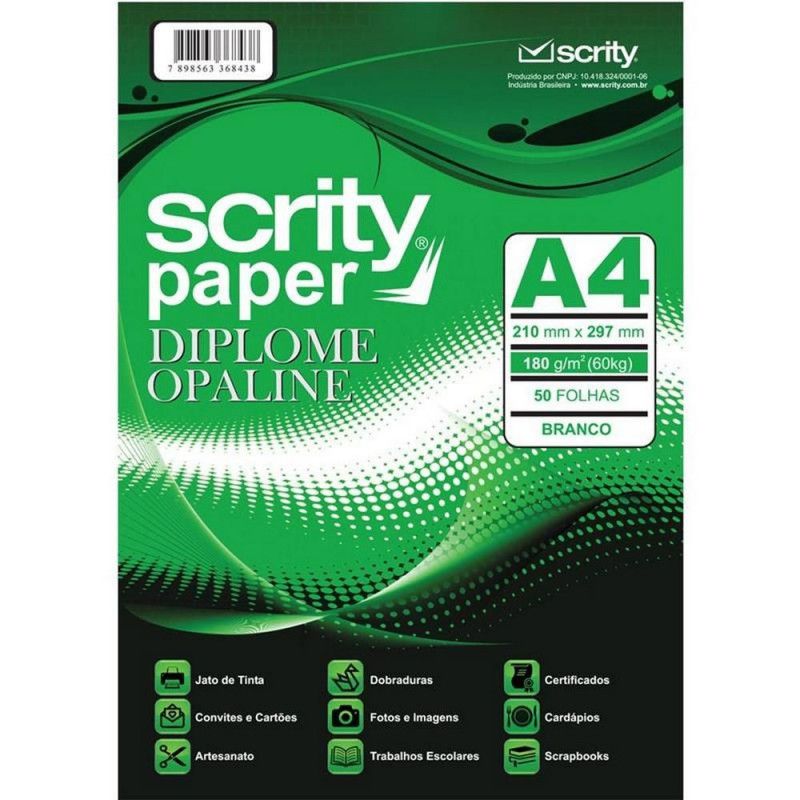 PAPEL SULFITE A4 DIPLOME 180G OPALINE 50 FOLHAS - REF. RV0011 - 1 UNIDADE