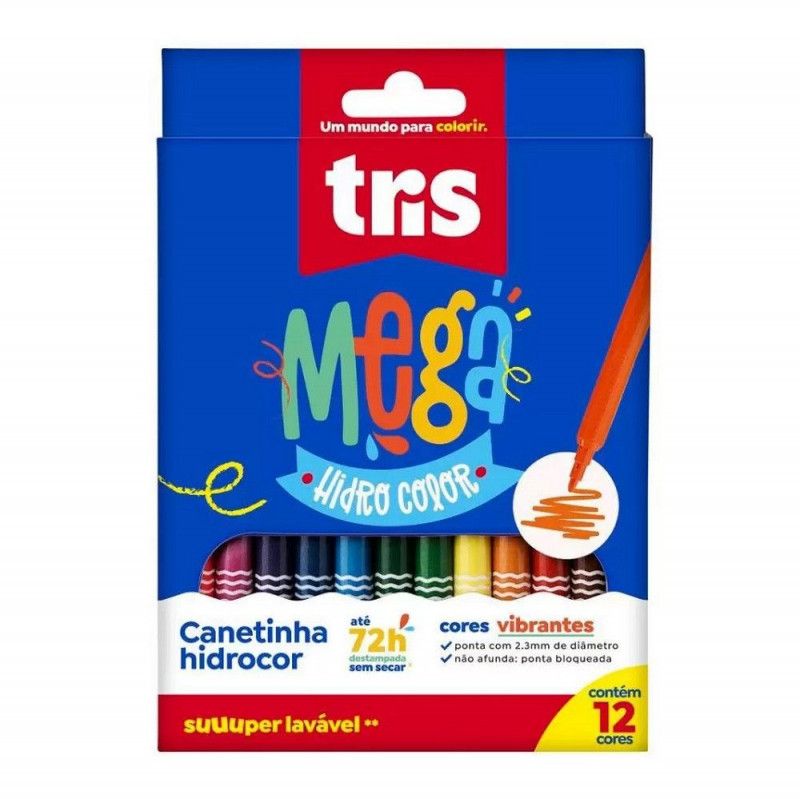 CANETA HIDROGRAFICA 12 CORES JUMBO TRIS - REF. 633749 - CAIXA COM 6 UNIDADES