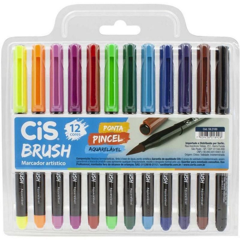 PINCEL MARCADOR BRUSH AQUARELAVEL 12 CORES -  REF 592.100 - 1 BLISTER COM 12 CANETAS