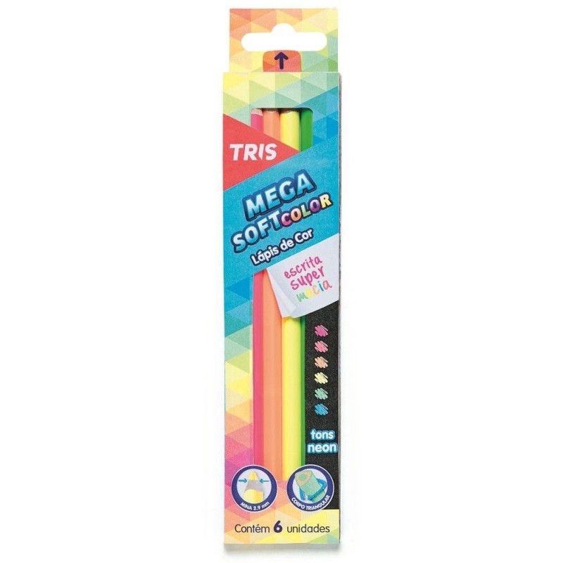 LAPIS 6 CORES MEGA SOFT COLORIDO NEON - REF. 603483 - CAIXA COM 6 UNIDADES