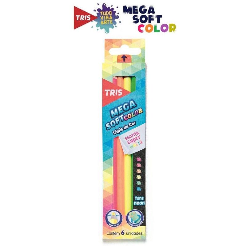 LAPIS 6 CORES MEGA SOFT COLORIDO NEON - REF. 603483 - CAIXA COM 6 UNIDADES