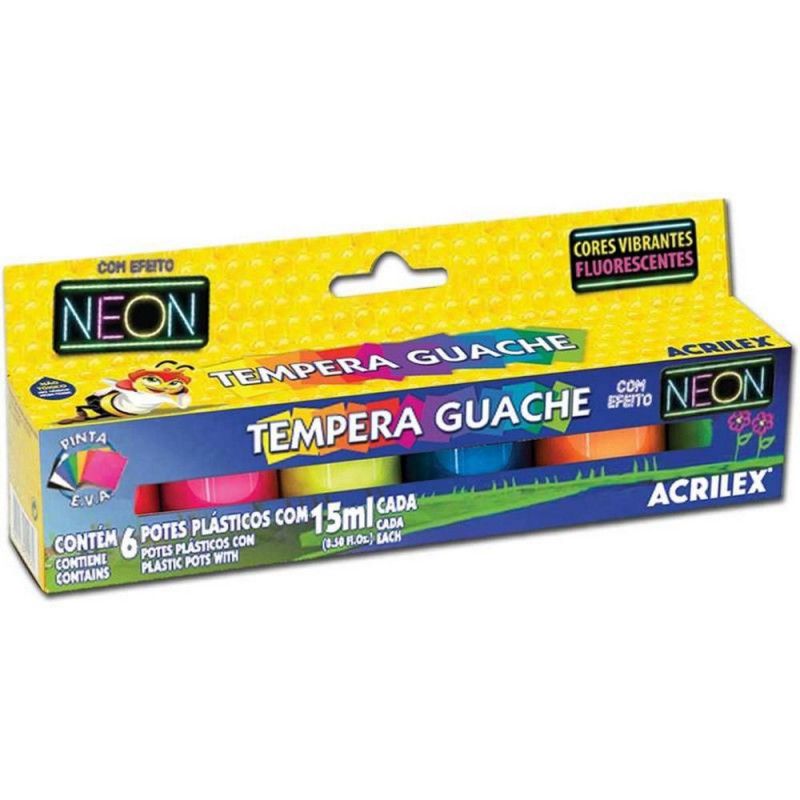 TINTA GUACHE 15ML 6 CORES NEON ACRILEX - REF. 1006 - PACOTE COM 6 UNIDADES