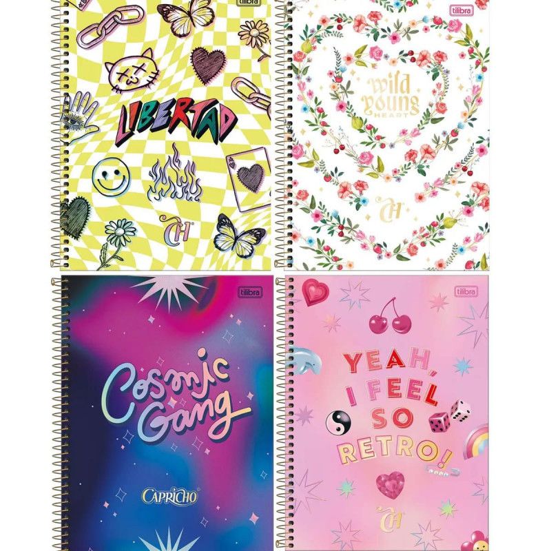CADERNO 1 MATERIA CAPA DURA 80 FOLHAS CAPRICHO - REF. 308455 - PACOTE COM 4 UNIDADES
