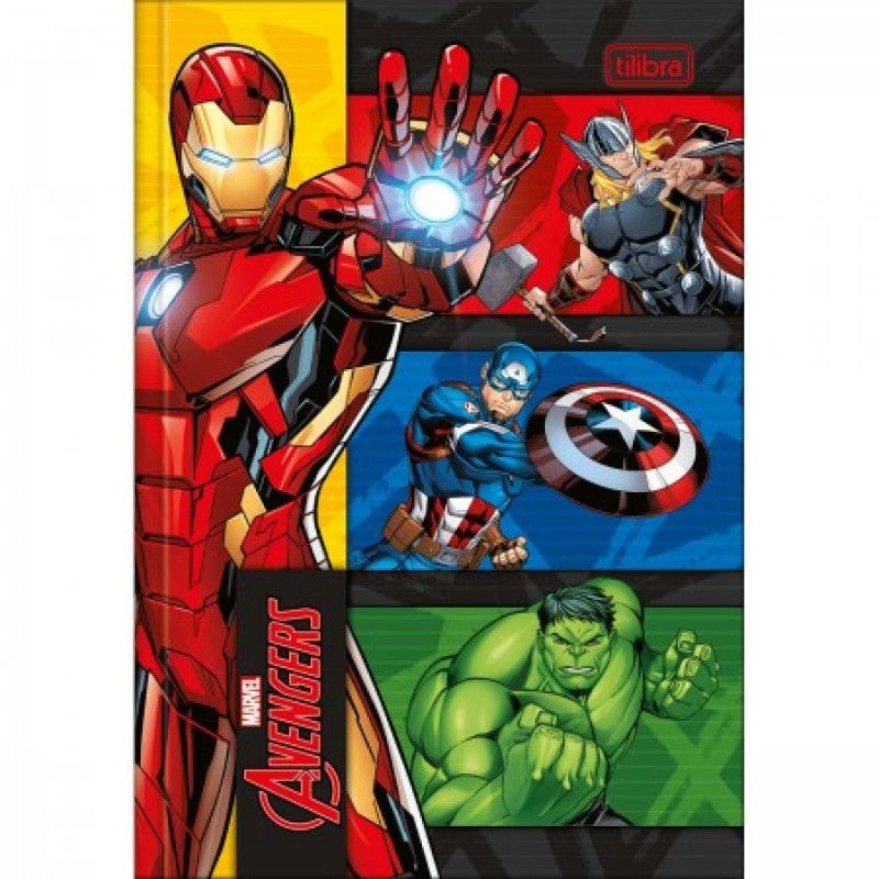 CADERNO BROCHURA 1/4 CAPA DURA 80 FOLHAS AVENGERS - REF. 308994 - PACOTE COM 5 UNIDADES