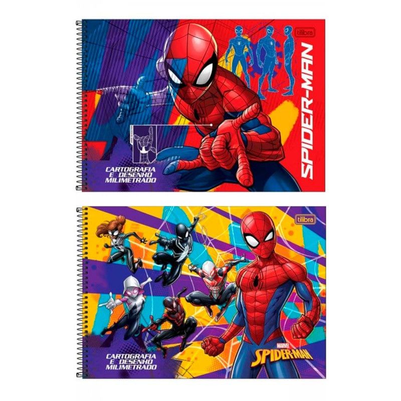 CADERNO CARTOGRAFIA CAPA DURA MILIMETRADO 80 FOLHAS SPIDER MAN   - REF. 30919 - CAIXA COM 4 UNIDADES
