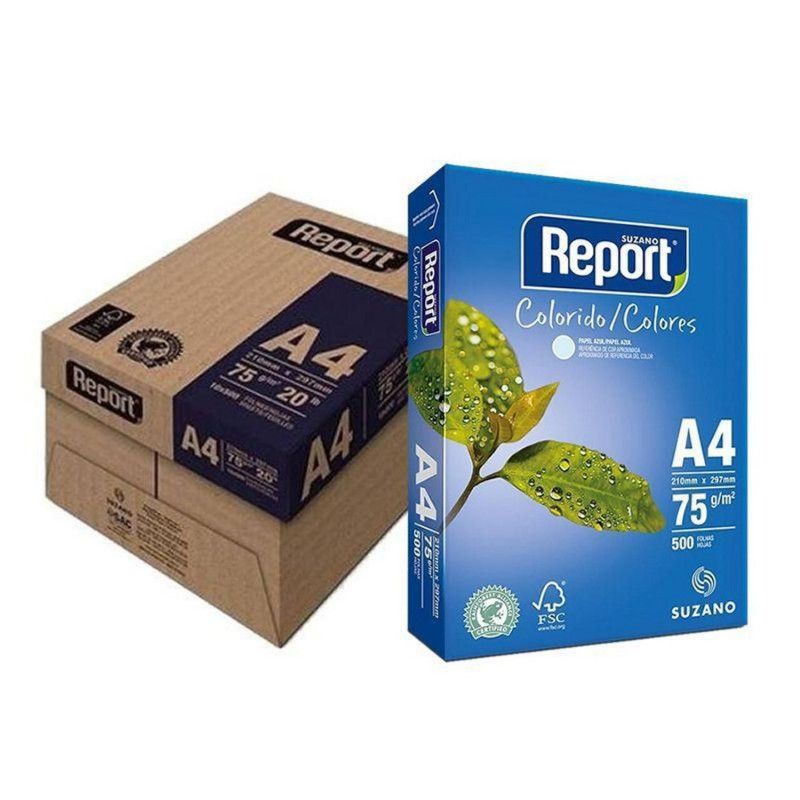 PAPEL SULFITE A4 75G COLOR AZUL REPORT - CAIXA COM 5 PACOTES