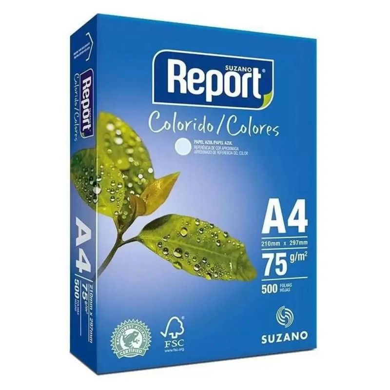 PAPEL SULFITE A4 75G COLOR AZUL REPORT - CAIXA COM 5 PACOTES