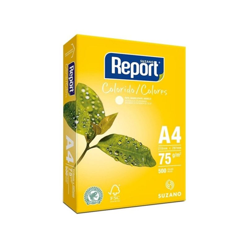 PAPEL SULFITE A4 75G 500 FOLHAS COLOR AMARELO REPORT - CAIXA COM 5 PACOTES