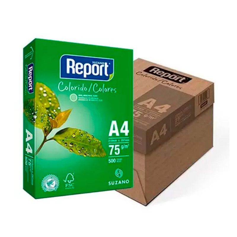 PAPEL SULFITE A4 75G COLOR VERDE REPORT - CAIXA COM 5 PACOTES