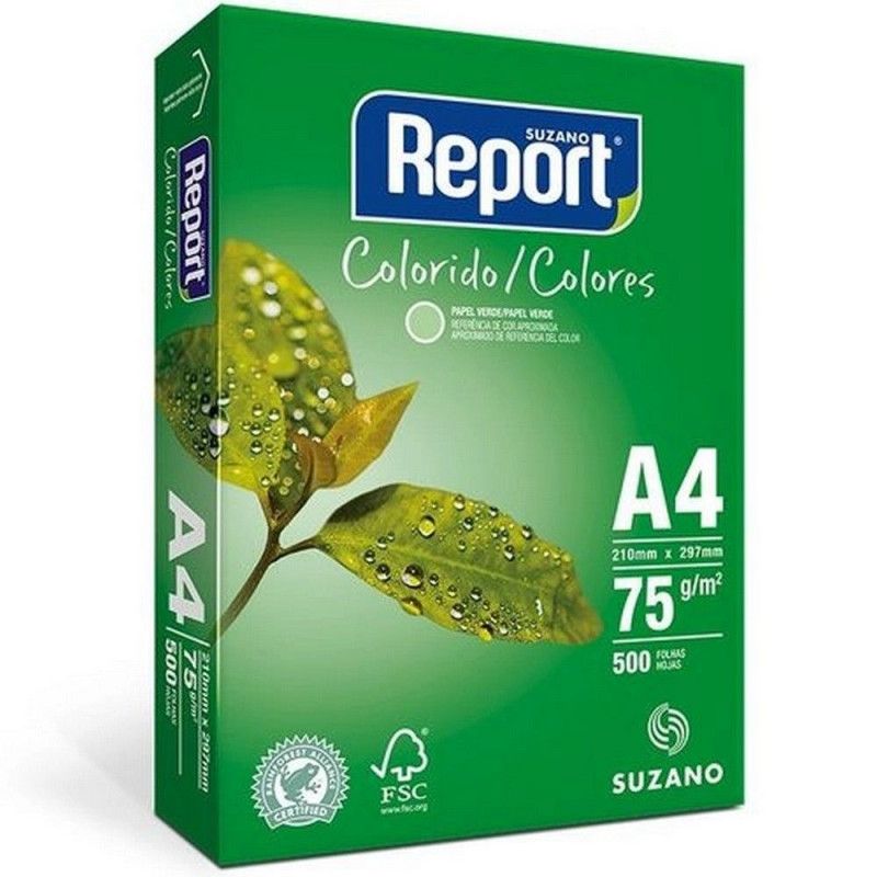 PAPEL SULFITE A4 75G COLOR VERDE REPORT - CAIXA COM 5 PACOTES