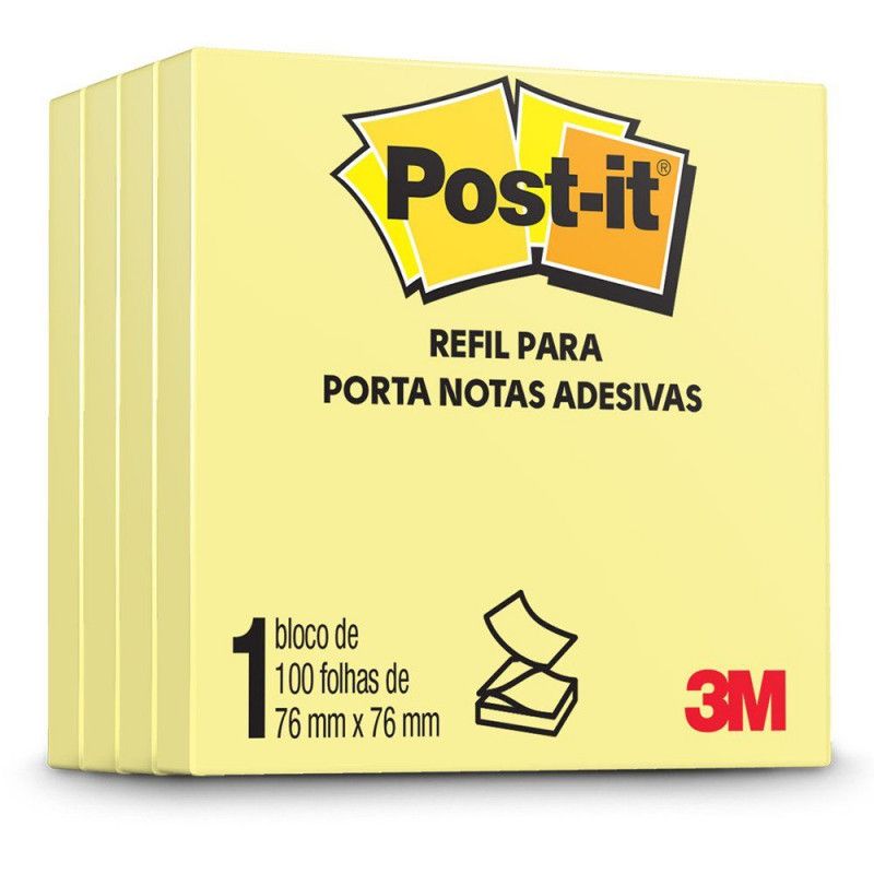 BLOCO ADESIVO ANOTACAO 76X76MM 100 FOLHAS REFIL POST IT - PACOTE COM 4 UNIDADES